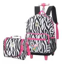 Mochila Estampada Zebra Zebrinha Rodinhas Tam G + Lancheira