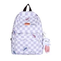 Mochila estilo Checkerboard College, versão coreana feminina - Wokex