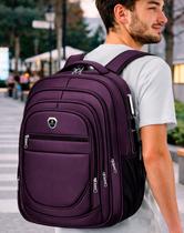 Mochila Executiva Masculina Bolsa Faculdade Grande Roxo Lilas Resistente a Agua Anti Furto Notebook