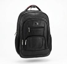 Mochila Executiva Premium em Couro PU Reforçada Entrada USB Preta Espaçosa