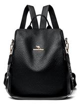 Mochila Feminina Anti Furto C/ Alça Lateral Couro Resistente Cor Preto Desenho Do Tecido Lisa