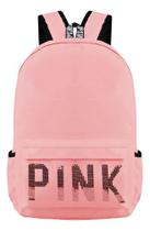Mochila Feminina Bordada Pink Brilho Alças Ajustaveis Tecido Reforçado Lona Resistente A Águá Novidade Moda 2023 Escolar