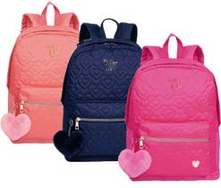 Mochila Feminina Capricho Bolsa Faculdade Escolar Anti Furto Meninas Grande Costa Chaveiro Pom Pom Rosa Original