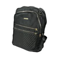 Mochila Feminina com Estojo Tecido Nylon Preta com Ziper Dourado