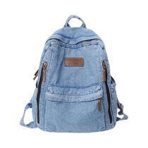 Mochila Feminina De Grande Capacidade Em Jeans Com Múltiplos Bolsos, Estilo Moderno Para Escola 2023