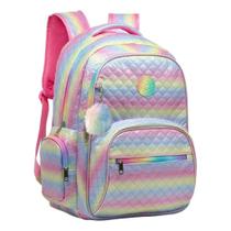 Mochila Feminina Escola Estilosa Arco Íris Decorada Chaveiro Mochila Feminina Escola Estilosa Arco Íris Decorada Chaveiro