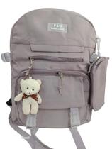 Mochila feminina escolar com chaveiro ursinho e estojo- Volta as aulas