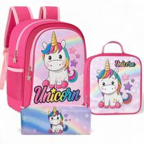 Mochila Feminina Escolar Infantil Juvenil + Estojo e Lancheira Térmica Premium