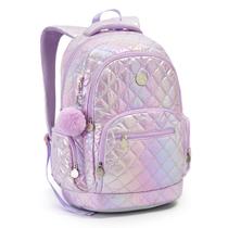 Mochila Feminina Escolar Juvenil Metalizada Metelassê Pompom Seanite