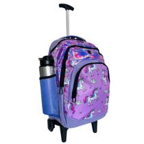 Mochila Feminina Escolar Unicórnio Premium Lilás Com Rodinhas - Bezzter
