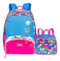 Mochila Feminina Floral Plus G Costas Meninas + Lancheira'