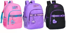 Mochila feminina juvenil bordada escolar gliter yepp