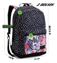 Mochila Feminina Juvenil Costas Flores Bolinhas Dl1285