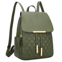 Mochila Feminina KKXIU em Couro - Acolchoada e Moderna - Verde Oliva