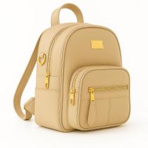 Mochila Feminina Média em material sintético Texturizado com Alças Ajustáveis,Zíper Dourado e Design Casual Ideal Para Trabalho e Uso Diário