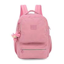 Mochila Feminina Notebook Tecido Crinkle Chaveiro Pelúcia