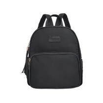 Mochila Feminina Pequena Preta Fashion Zíper Dourado Alça Ajustável Moderna Estilosa Leve Versátil Resistente