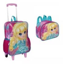 Mochila Feminina Polly 19m Flores Rodinhas G + Lancheira