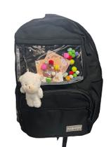 Mochila Feminina Preta com Pelúcia e Compartimento Transparente - 43x34 cm Mochila Feminina Preta com Pelúcia e Compartimento Transparente - 43x34 cm
