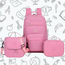 Mochila Feminina Tactel Notebook Kit Lancheira e Estojo Escolar Resistente Estilo Kipiling