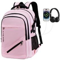 Mochila FENGDONG Large Laptop 17,3" impermeável rosa claro