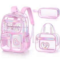 Mochila Fimibuke Clear para meninas com lancheira e estojo de lápis Mochila Fimibuke Clear para meninas com lancheira e estojo de lápis
