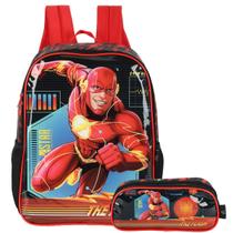 Mochila Flash Alças Dc Infantil + Estojo Kit Escolar Meninos