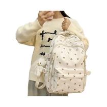 Mochila Floral Branca De Nylon Para Adolescentes, Bolsa Escolar Fofa Para Estudantes, Mochila