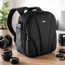 Mochila Fotografica Para Câmera Lente E Acessórios Com Frente Rígida Preta Mochila Fotografica Para Câmera Lente E Acessórios Com Frente Rígida Preta