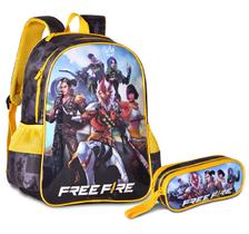 Mochila Free Fire Costas com Capuz e Estojo Escolar Meninos Mochila Free Fire Costas com Capuz e Estojo Escolar Meninos