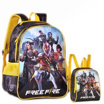Mochila Free Fire Costas com Capuz Lancheira Térmica Escolar Mochila Free Fire Costas com Capuz Lancheira Térmica Escolar