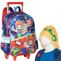 Mochila Gato Galactico C/ Capuz Infantil Bolsa Rodinhas Azul Mochila Gato Galactico C/ Capuz Infantil Bolsa Rodinhas Azul
