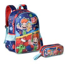 Mochila Gato Galáctico de Costas com Estojo Duplo Escolar