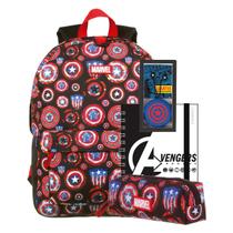 Mochila Geek Capitão América Com Caderno Estojo E Fone de Ouvido