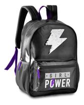 Mochila Girl Power Preta Com Paetê Juvenil - Clio