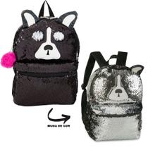 Mochila Girls Cachorro Paetê Mágico Preto/Prata - Clio Mochila Girls Cachorro Paetê Mágico Preto/Prata - Clio