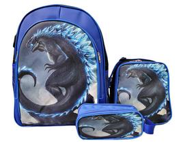 Mochila Godzila Costas Lancheira Estojo Kit