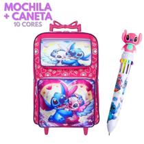 Mochila Grande de Rodinhas Stitch Resistente c/ Bolso Frontal e Caneta Multicores Escrita Colorida Mochila Grande de Rodinhas Stitch Resistente c/ Bolso Frontal e Caneta Multicores Escrita Colorida
