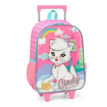 Mochila Grande Rodinha Escolar Infantil Gatinha Cindy Pink