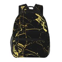 Mochila HKHEHOP em mármore preto e dourado para laptop escolar Mochila HKHEHOP em mármore preto e dourado para laptop escolar