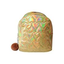 Mochila Holográfica com Coração Bordado - Ouro