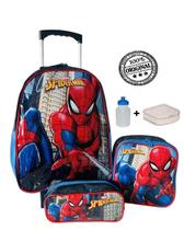 Mochila Homem Aranha De Rodinhas + Estojo + Lancheira