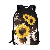 Mochila Howilath Cows Sunflowers Prints de 17 polegadas com suporte para garrafas