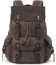 Mochila HuaChen de Lona Encerada y Cuero para Hombre M80 Gris 24.2L Mochila HuaChen de Lona Encerada y Cuero para Hombre M80 Gris 24.2L