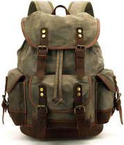 Mochila HuaChen M86 de couro vintage em lona encerada 45L