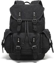 Mochila HuaChen M86 Vintage em lona de couro 28,5 L preta Mochila HuaChen M86 Vintage em lona de couro 28,5 L preta