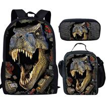 Mochila HUGS IDEA T-rex Dinosaur para meninos adolescentes com lancheira