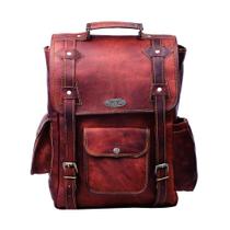 Mochila HULSH feita à mão em couro marrom de 40 cm com compartimento para laptop.