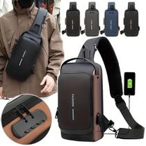 Mochila Impermeavél Masculina De Ombro Transversal Com Cadeado Antifurto E Entrada Fone De Ouvido
