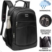 Mochila Impermeável Reforçada Notebook Preta 4 Bolsos Frontais 2 bolsos Laterias